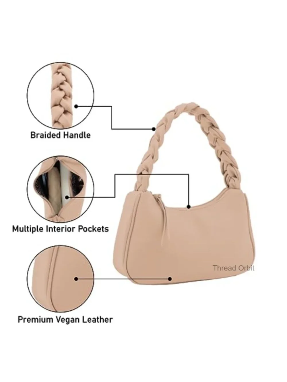 Braided Top Handle Hobo Tote Handbag - Faux Leather Shoulder Bag